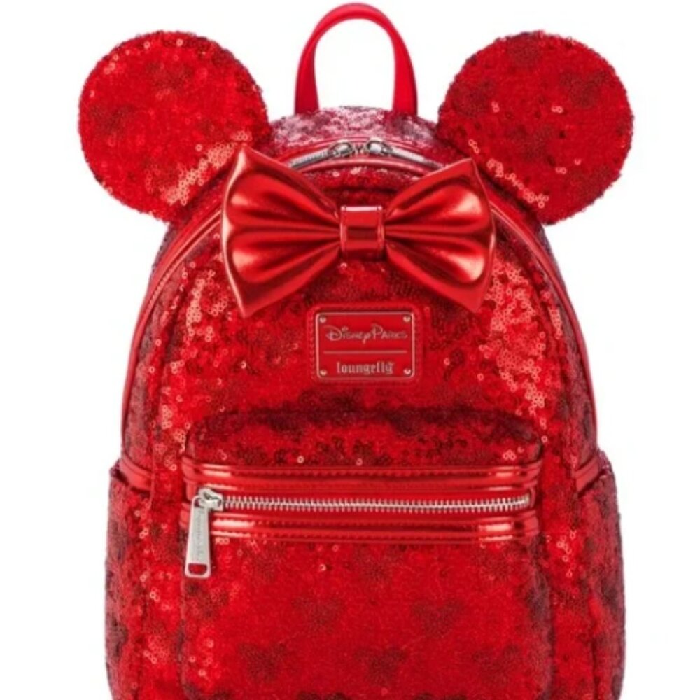 DisneyParks Minnie Mouse Red Sequin Loungefly Mini Backpack